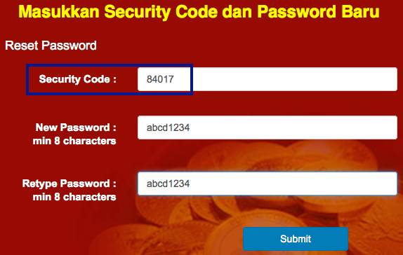 web public gold new password