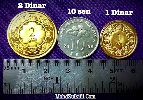 Perbandingan syiling 1 dinar, 2 dinar emas Public Gold dengan syiling 10 sen