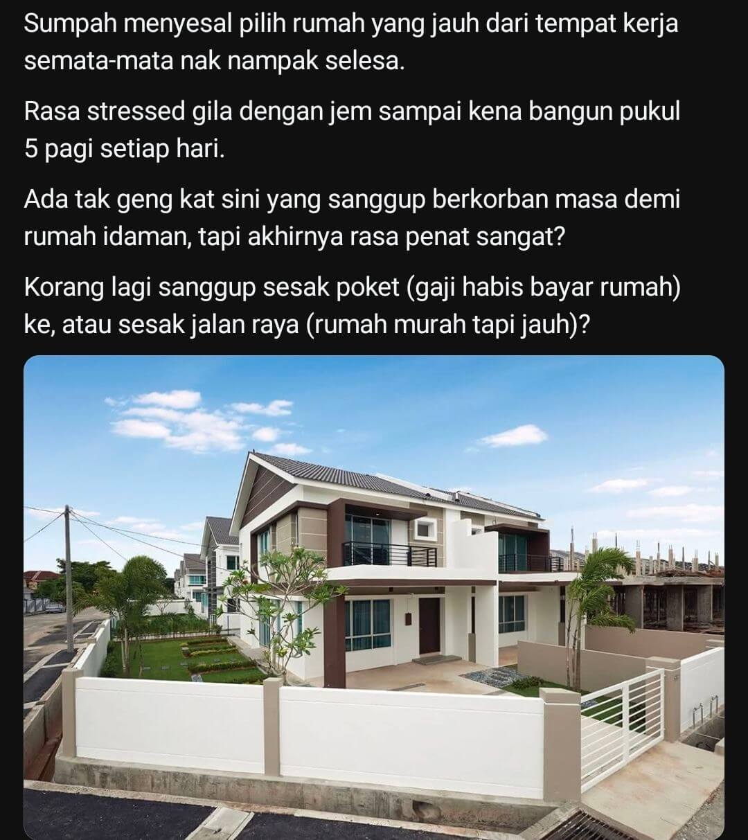 menyesal beli rumah stress hadap jem pergi kerja