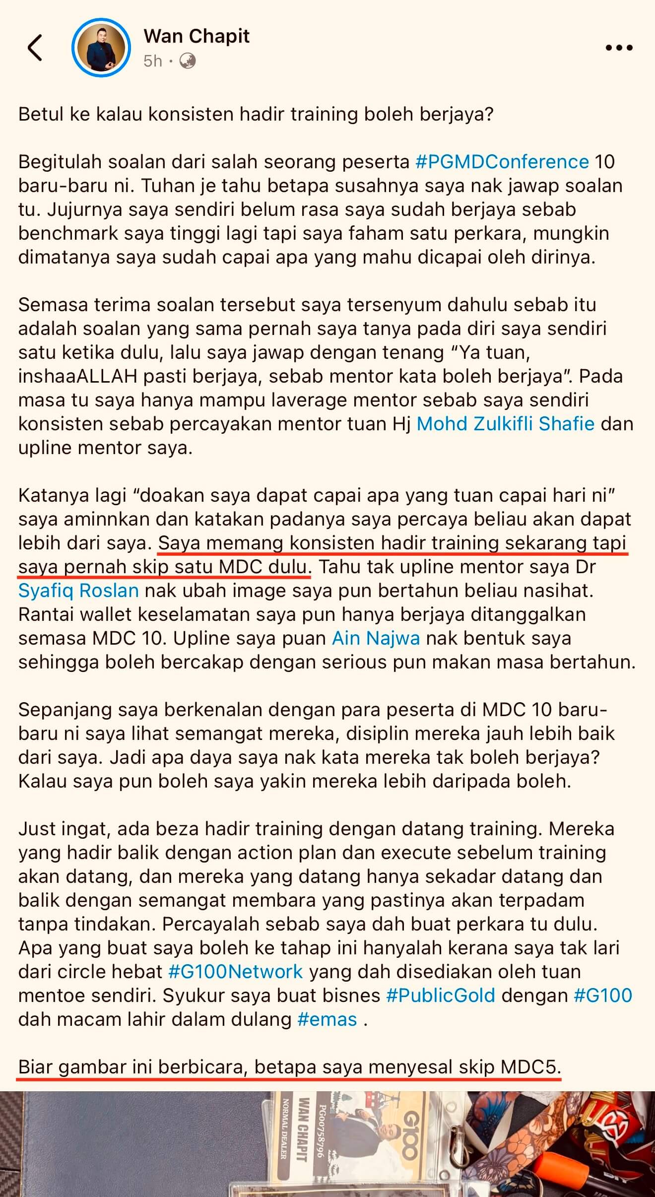 screenshot fb wan chapit hadir mdc 4 kali berturut-turut